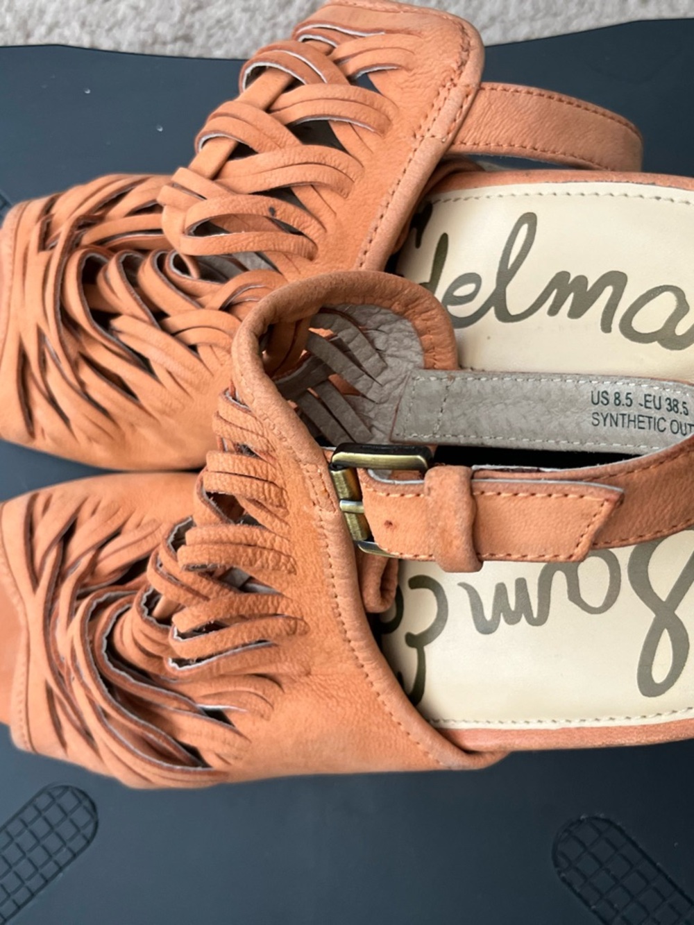 Sam Edelman Peach Leather Fringe Mules